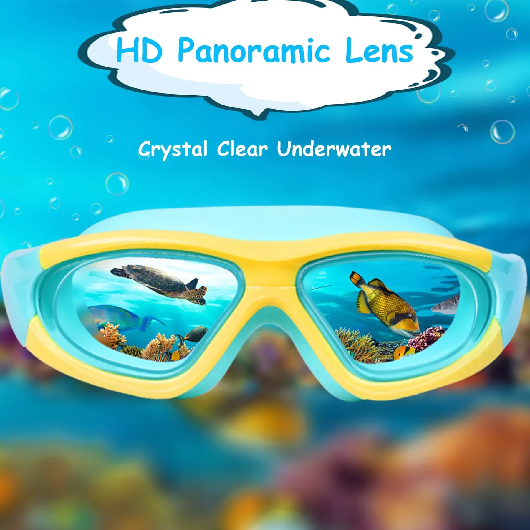 Lunettes de natation enfants grand cadre anti-buée étanches avec bouchons d'oreilles