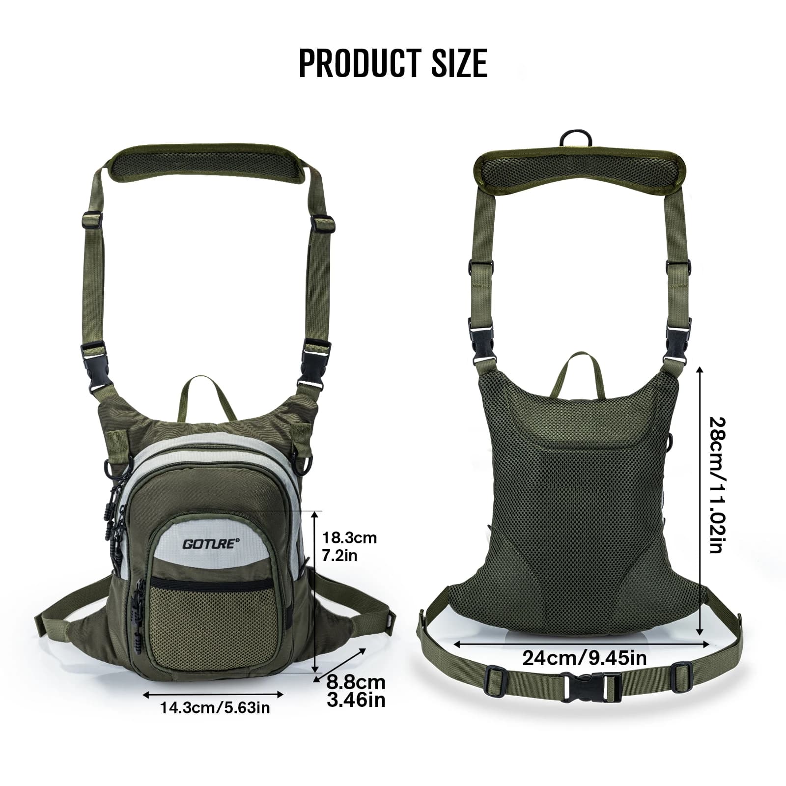 Sac de pêche à la mouche Goture 100% polyester - Ultra léger - Multiples poches - Accessoires outils pêche