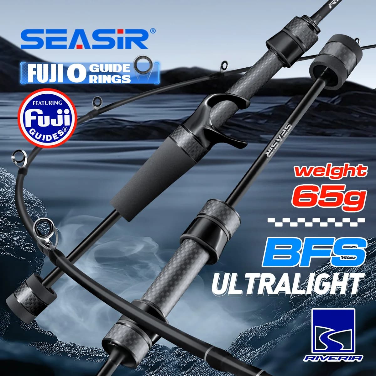 Canne ultralégère Seasir Riveria BFS 1.5-1.98m - Canne spinning baitcasting anneaux FUJI O céramique 30T+40T carbone