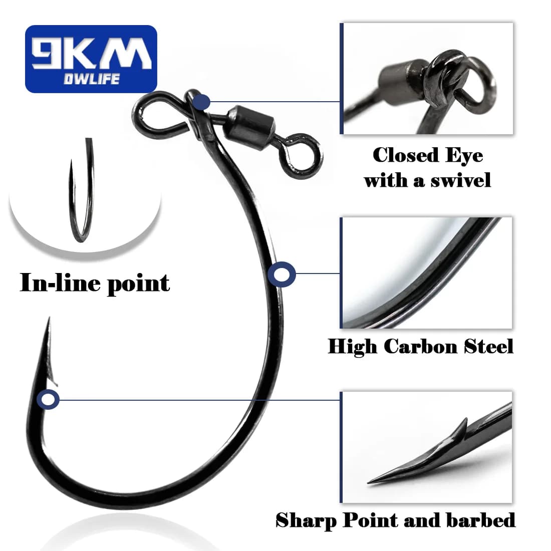 Hameçons Drop Shot pêche carnassiers - Crochets in-line avec émerillon pour vers 25-100 pièces acier carbone