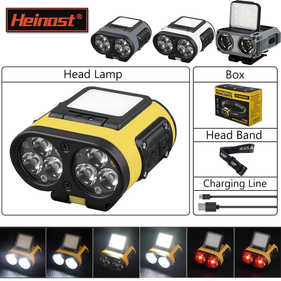 Nouvelle lampe frontale à capteur 6 modes haute luminosité étanche pour pêche et camping - Rechargeable