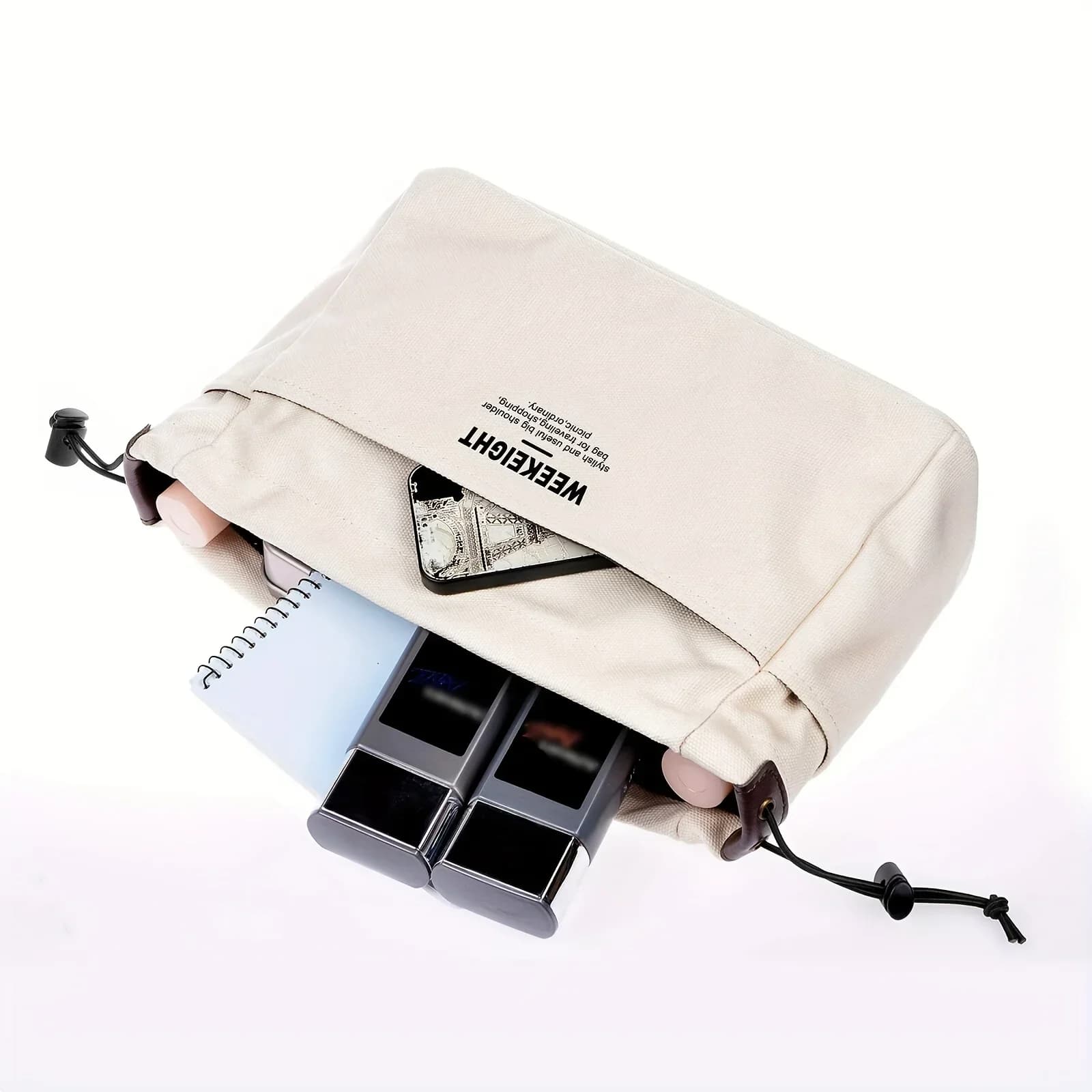 Sac de rangement toile pêche avec cordon - Organisateur léger multi-poches pour accessoires pêche