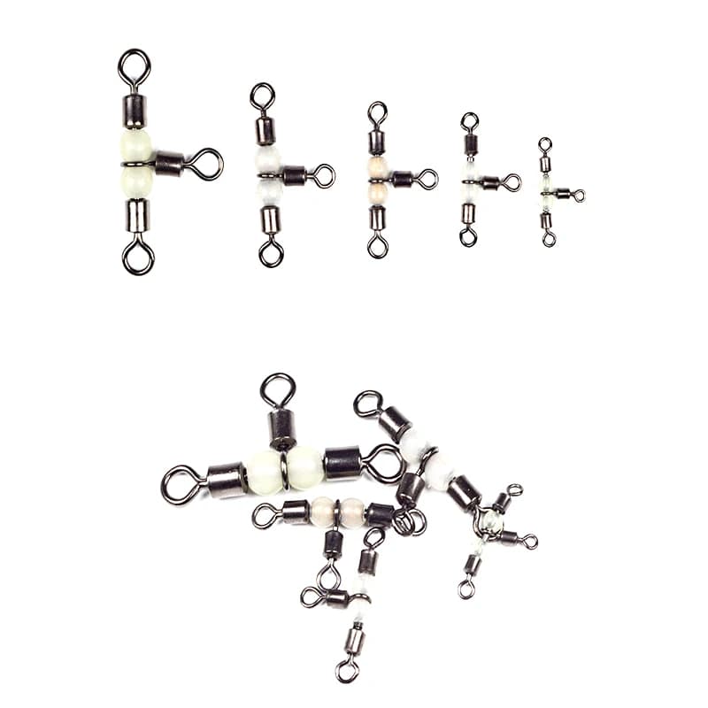Connecteur de pêche 3 voies T-Turn en acier inoxydable avec perles lumineuses - 10/50 pièces