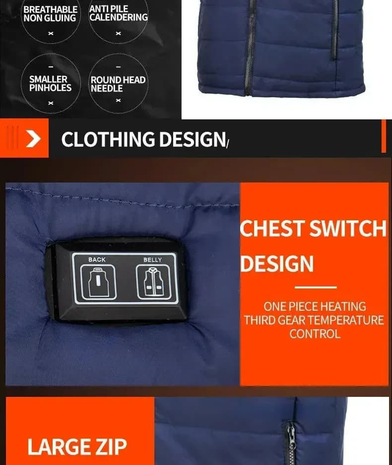 Veste chauffante homme et femme électrique USB pour randonnée hiver chauffage corporel 6XL
