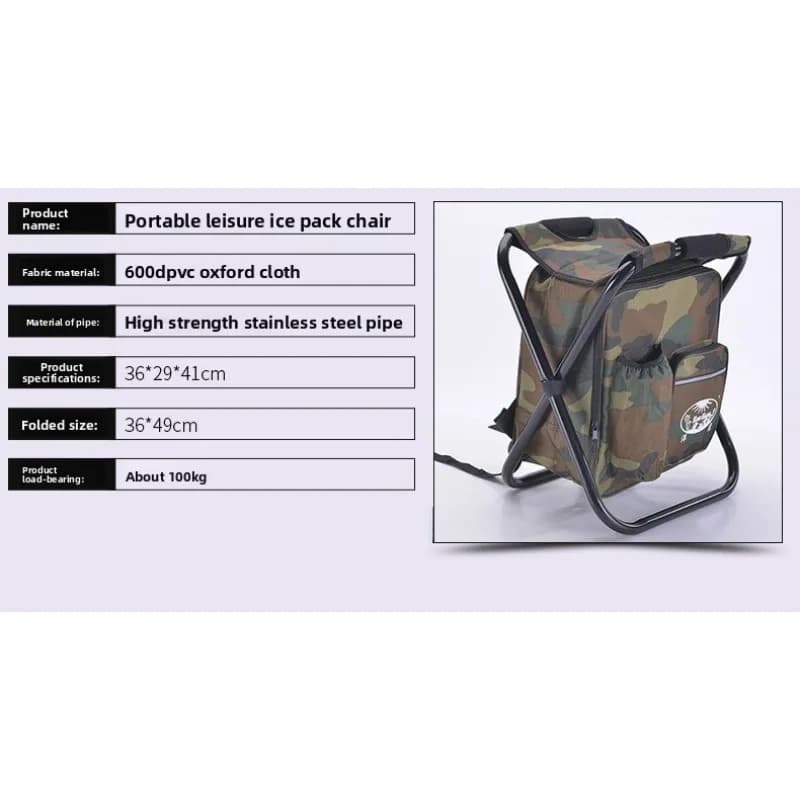 Tabouret pliant multifonction extérieur portable sac isotherme intégré sac à dos camping plage pêche