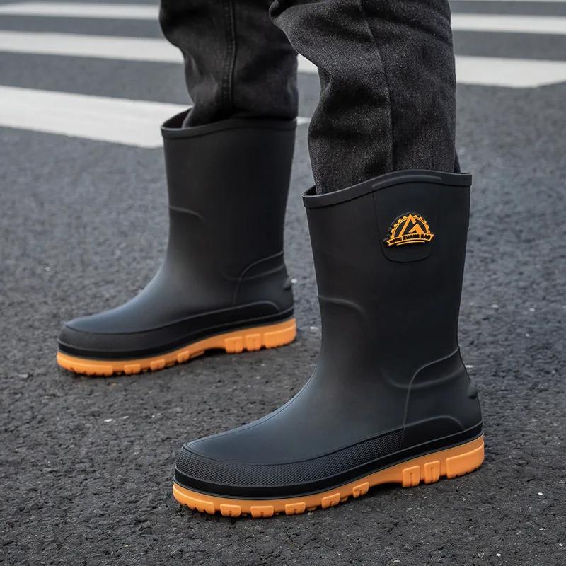 Bottes caoutchouc homme mi-mollet pêche extérieur antidérapantes chef hiver