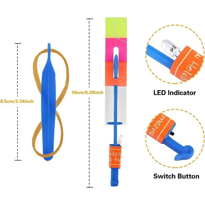 Fusée lumineuse LED jouet extérieur élastique hélicoptère volant cadeau fête enfants projectile slingshot