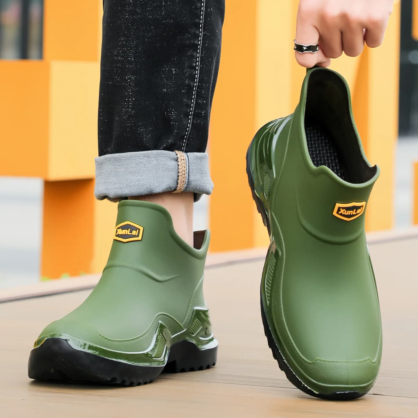 Bottes caoutchouc pêche unisexe imperméables sans couture mode slip-on pour pêche à gué et extérieur