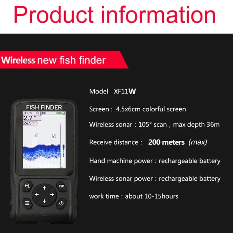 Détecteur poissons sans fil 200m sonar matriciel batterie rechargeable anglais russe
