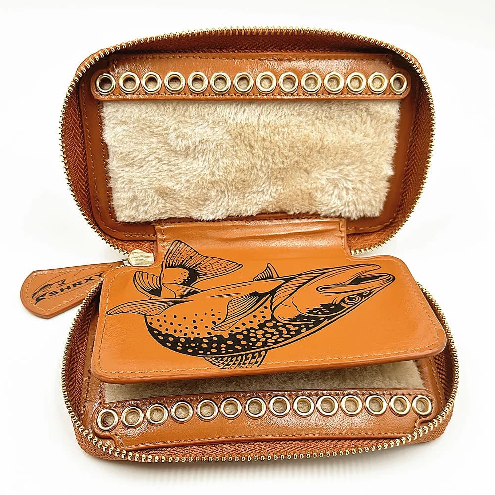 Porte-leurres séquins pêche à la mouche séchage mouches portefeuille cuir vachette pêcheurs
