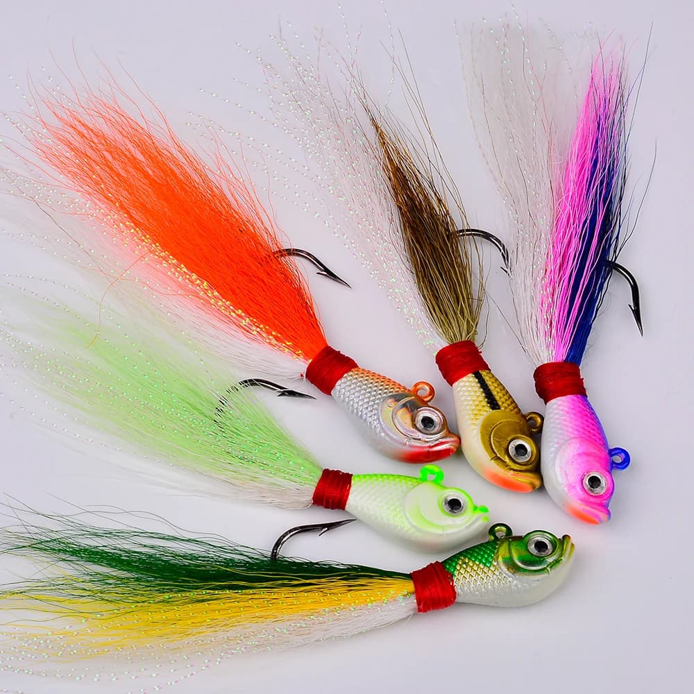 Leurre métal plume Jig Head 5 couleurs 7g à 56g pour leurre souple pêche en mer et rivière