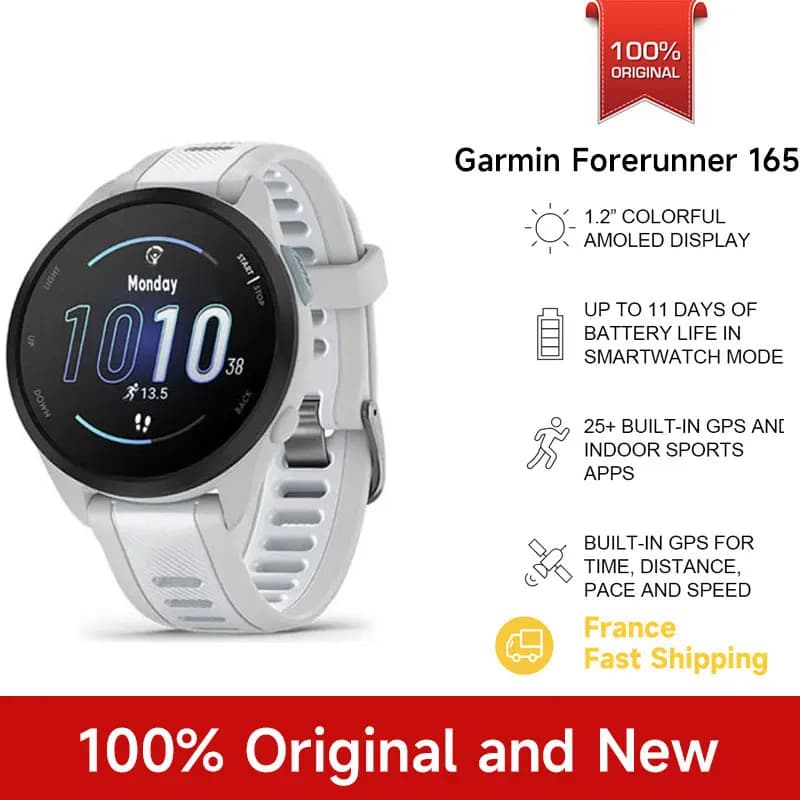 Montre GARMIN Forerunner 165 - Capteur Pulse Ox, dynamique de course, fréquence cardiaque au poignet
