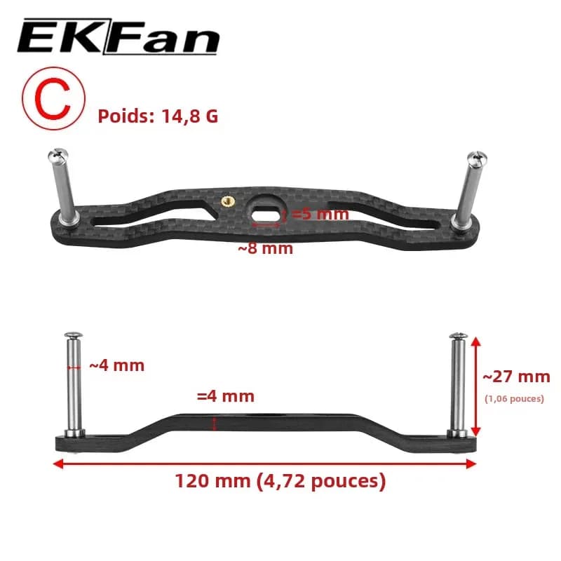 Poignée carbone EKFAN pour moulinet Dawa - 8 trous 5mm - Compatible 105 à 140mm - DIY pêche