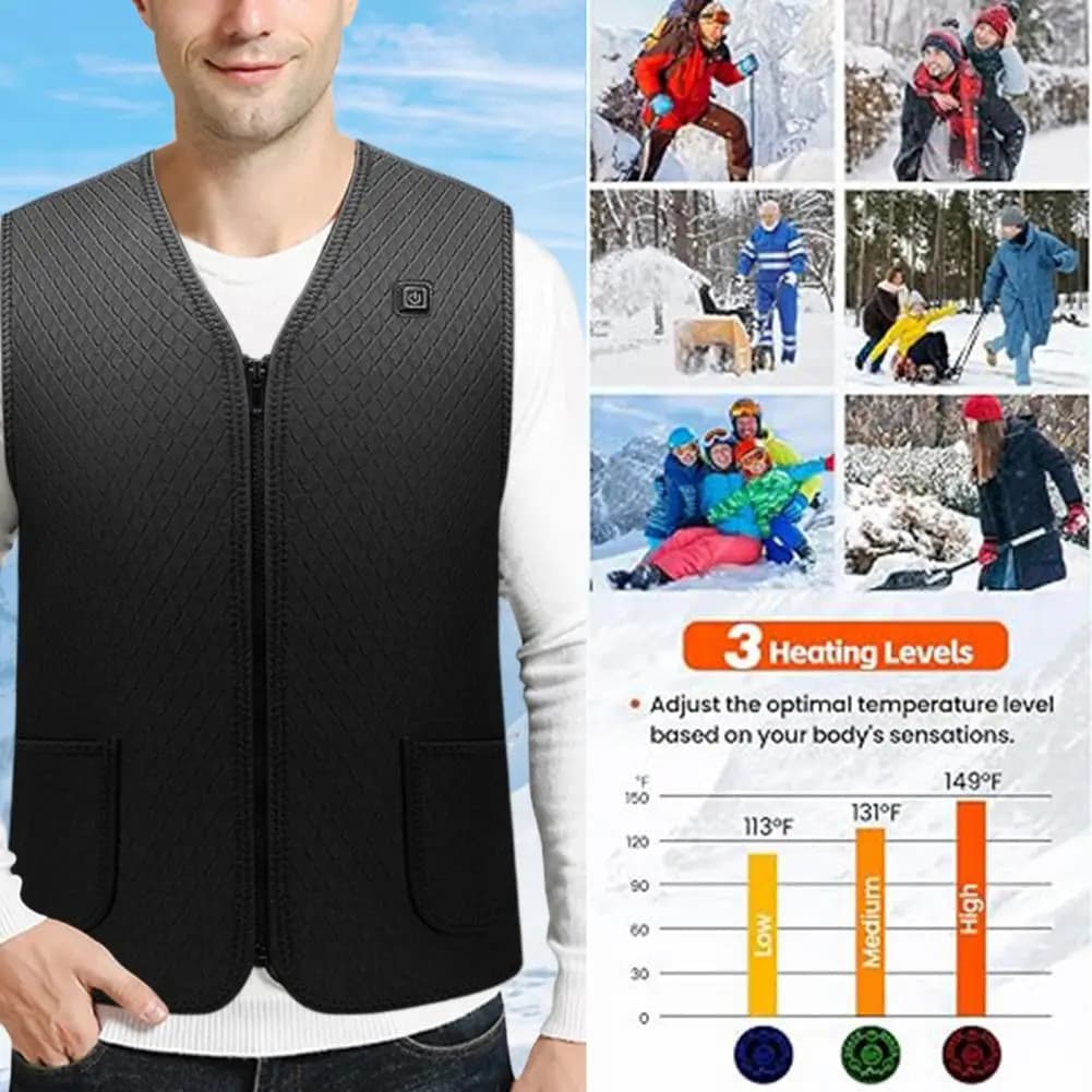 Veste chauffante USB homme femme hiver durable avec fermeture éclair réglable et coupe-vent matelassée