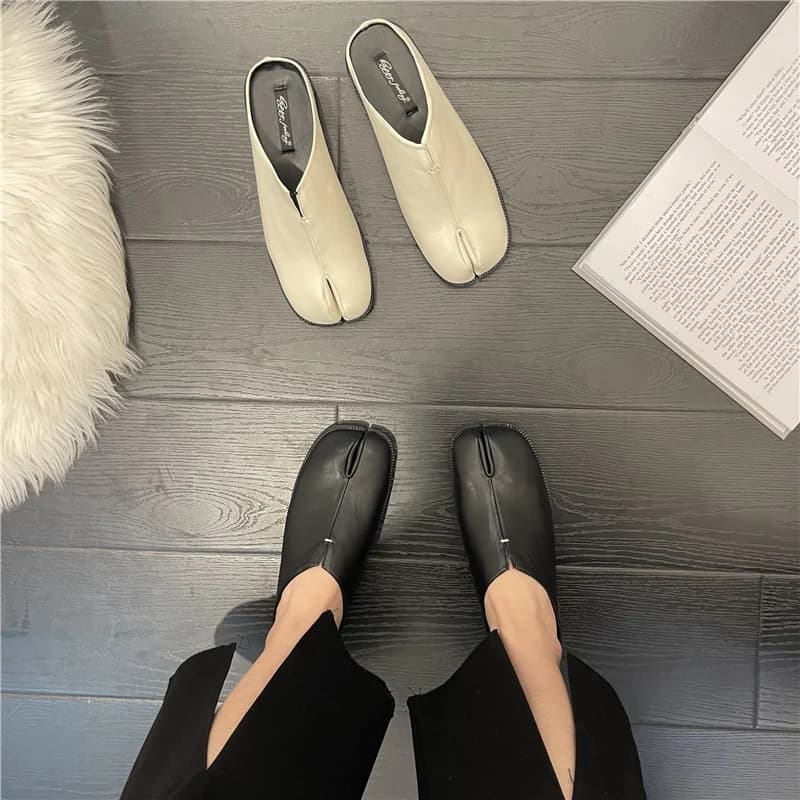 Chaussures tabi ninja cuir femme confortables mules plates orteils divisés pêche casual été