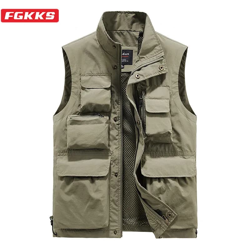 Veste de pêche homme multi-poches pour équipement extérieur, reportage et photographie