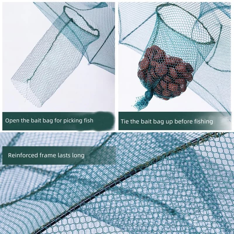 Filet pliable multi-trous pour crevettes et poissons, cage de pêche nylon portable automatique 24 à 4 trous