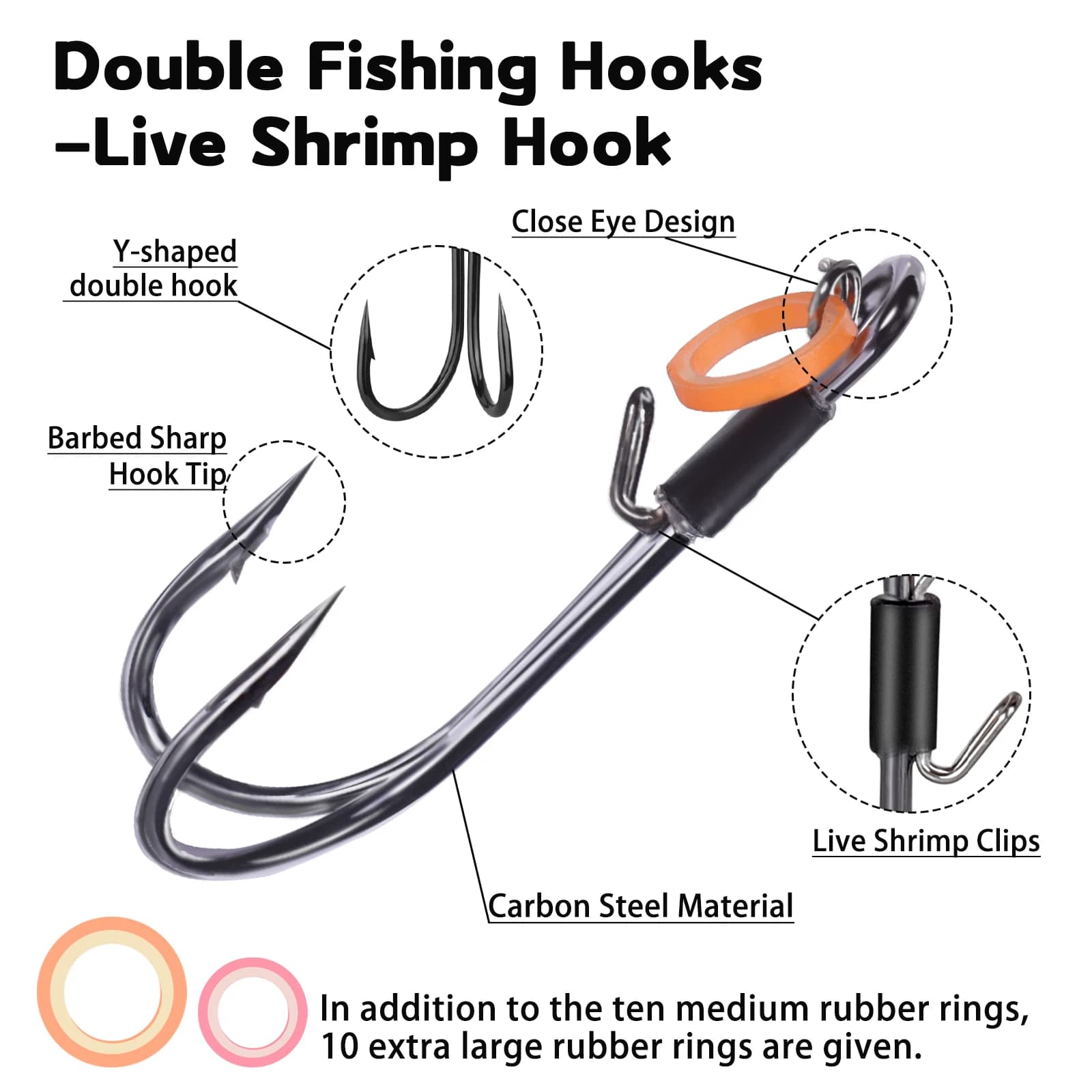 Hameçons double pour crevettes vivantes 9KM - 10 à 15 pièces résistants corrosion eau douce et mer