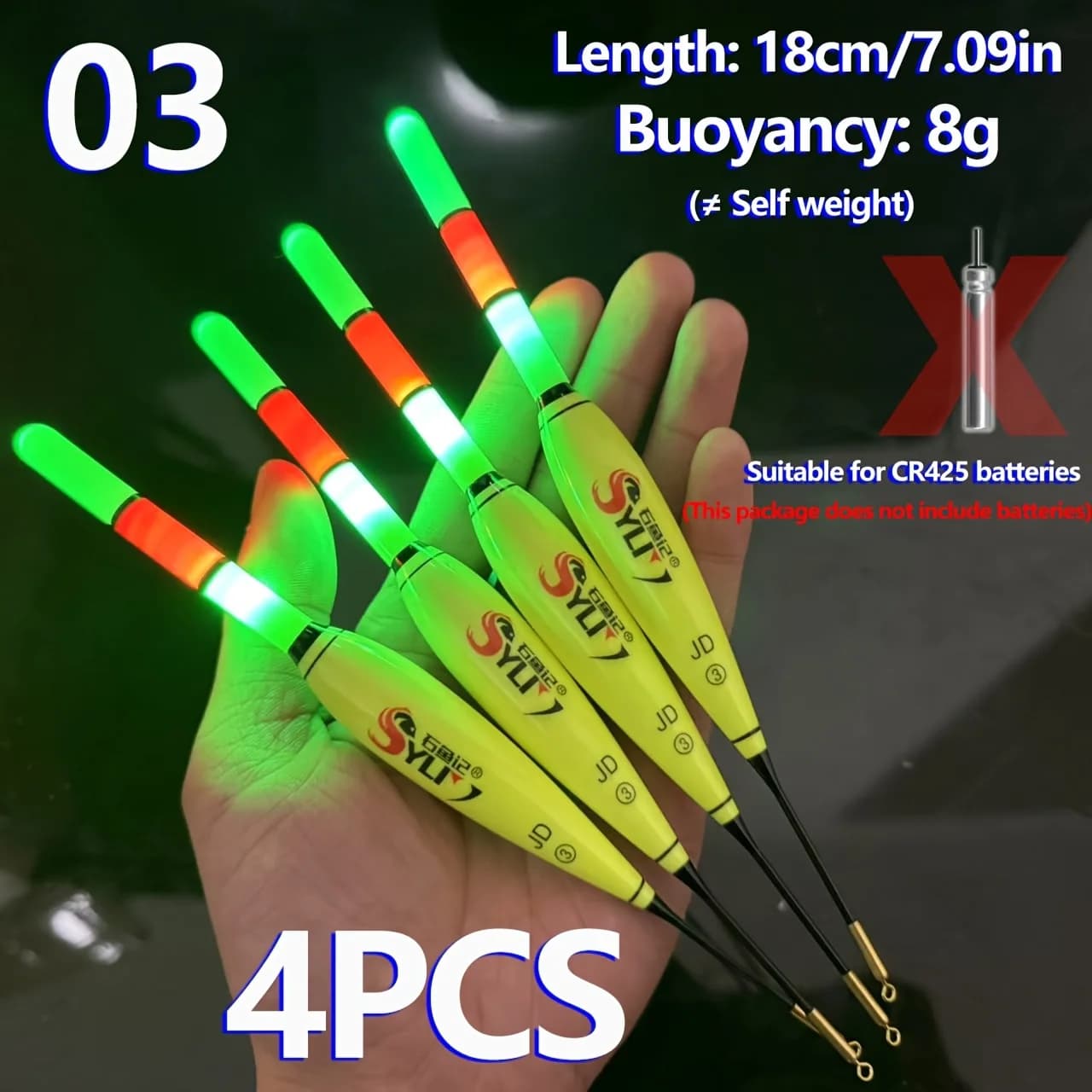 Set 4 flotteurs lumineux pêche carpe européenne nuit visibilité accrue