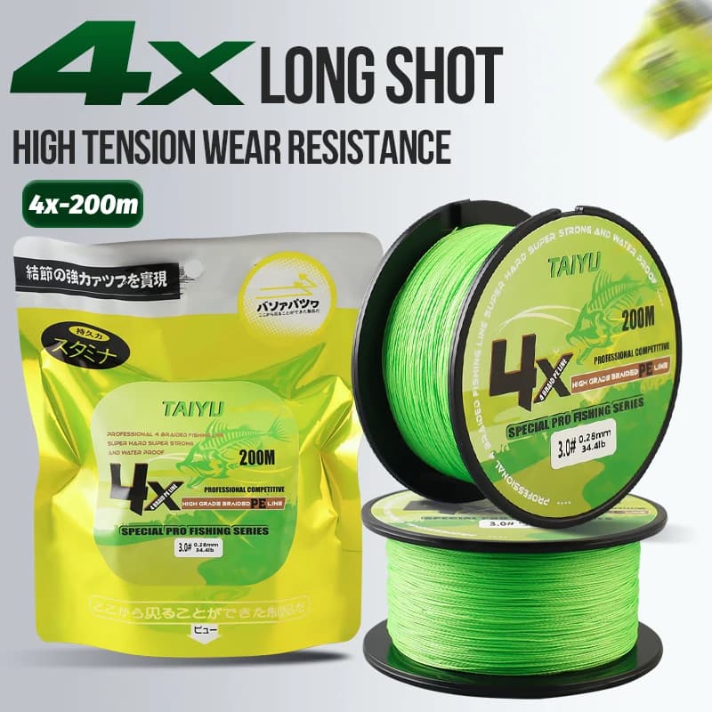 Ligne pêche tressée TAIYU 4 brins 200M PE 19LB-70LB Japon durable multifilament carpe