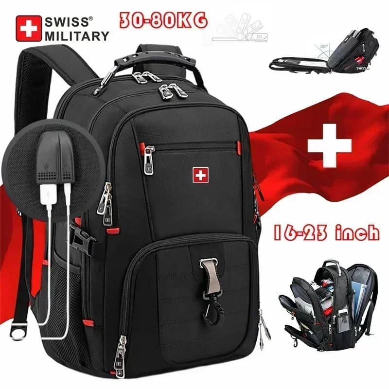 Sac à dos SWISS 17 pouces étanche avec port USB - Style suisse multifonction pour randonnée et pêche