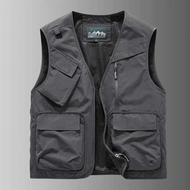 Gilet mode homme 2025 multi-poches fin ample sans manches veste extérieur pêche grande taille décontracté