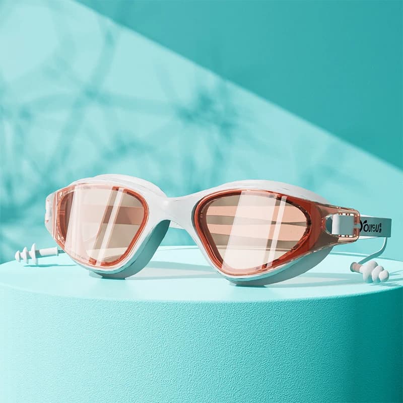 Lunettes de natation HD anti-buée avec bouchons d'oreilles adultes étanches ajustables silicone protection