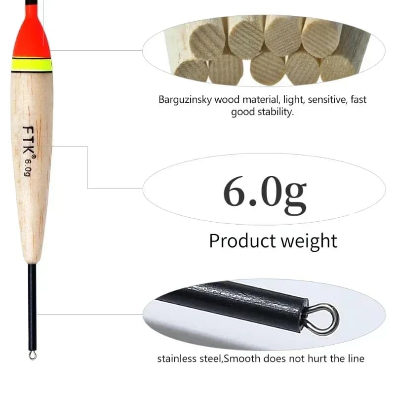 5 flotteurs de pêche haute visibilité néon avec âme bois - Flotteurs anti-torsion 2-5g pour eau douce et mer