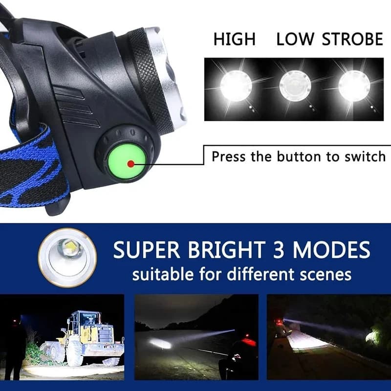 Lampe frontale pêche LED induction batterie 18650 aluminium haute luminosité pour camping