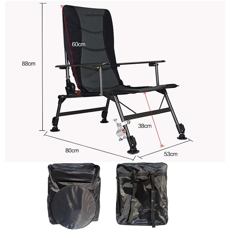 Chaise de pêche 150kg multifonction avec dossier haut réglable 160° pour camping et loisirs extérieurs