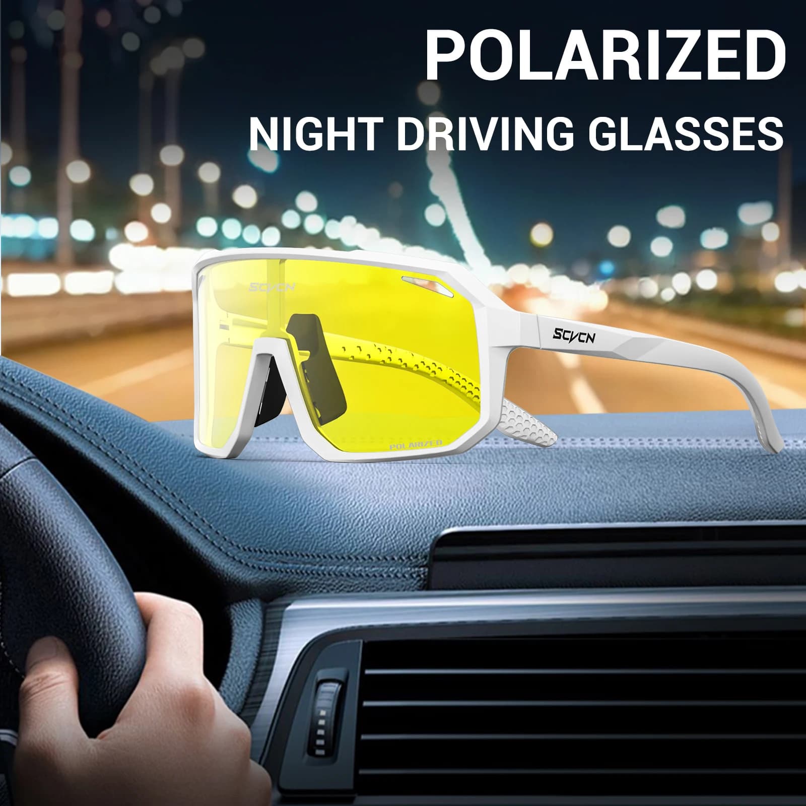 Lunettes de pêche polarisées vision nocturne jaunes SCVCN - Protection UV400 pour homme et femme