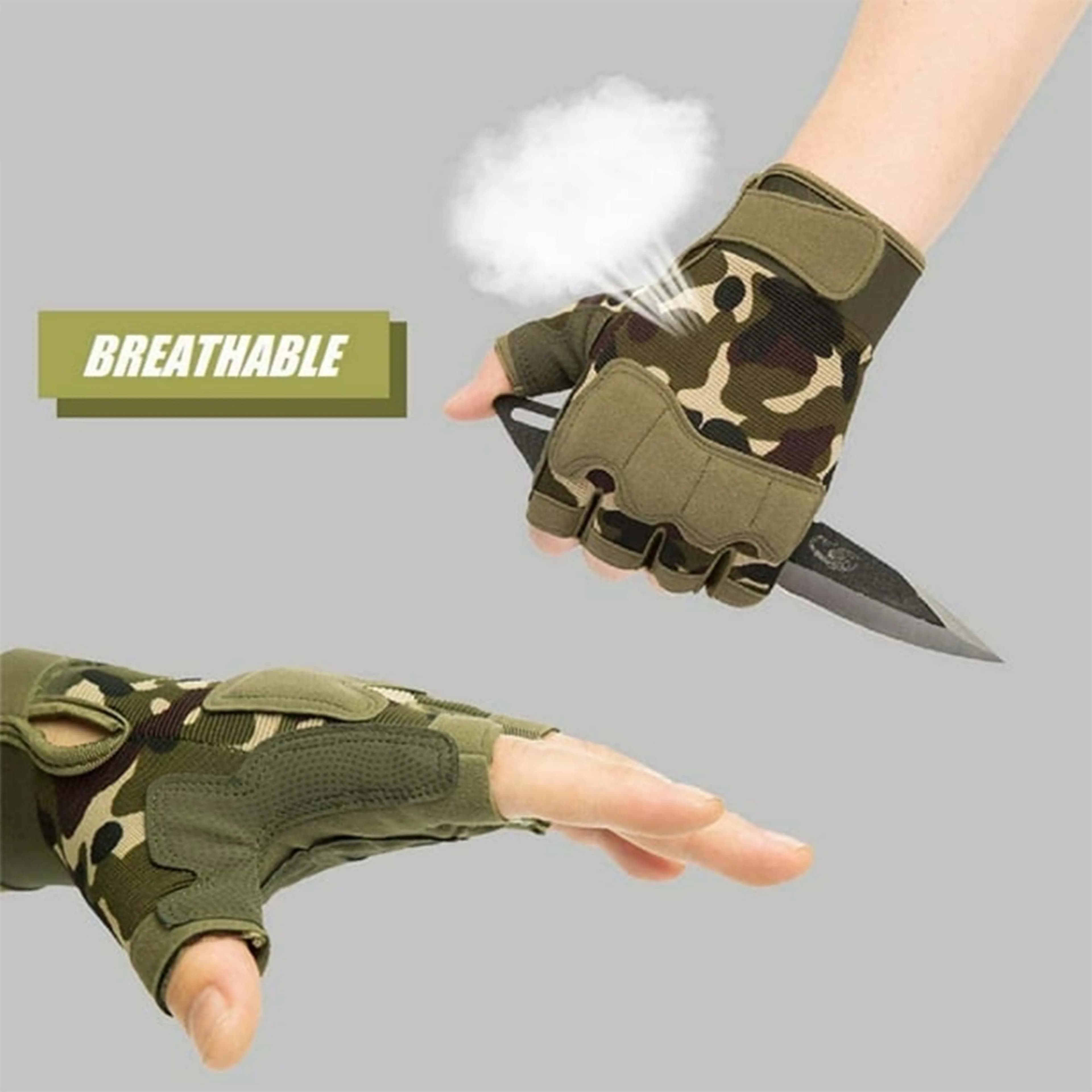 Gants tactiques doigts complets cuir coton vert anti-coupure chasse sport entraînement