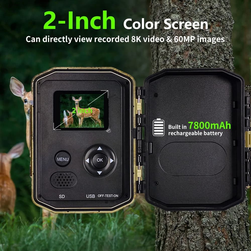 Nouvelle caméra trail WiFi solaire 8K 60MP avec prise EU détection PIR automatique et alarme