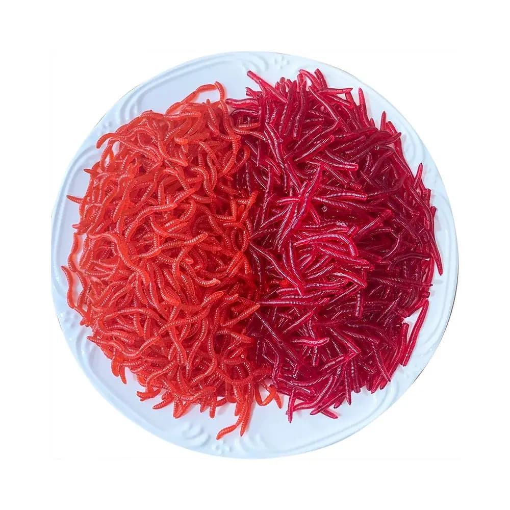 100 vers rouges réalistes senteur poisson pour bar et brème, appâts souples pêche