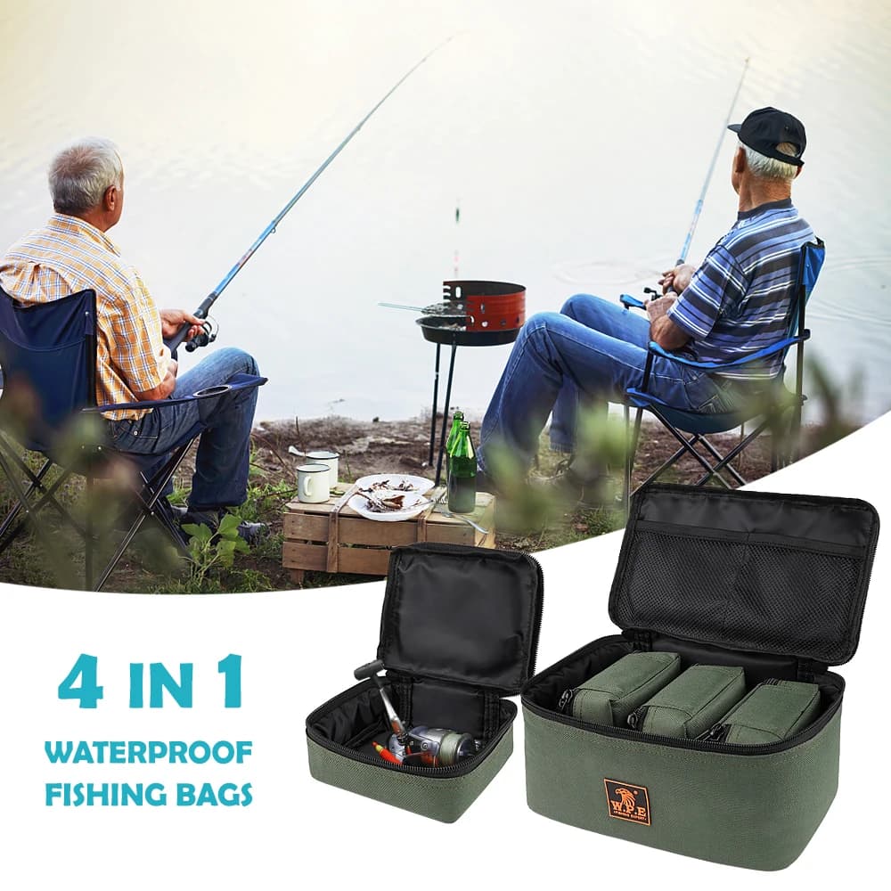 Sac organisateur pêche avec 4 poches pour rangement moulinets et leurres accessoires pêche pratique
