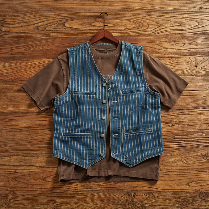 Veste denim cargo pêche homme vintage multi-poches col V port plié mode pêche pratique