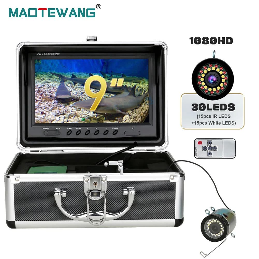 Caméra de pêche 9 pouces avec 30 LED blanches et infrarouges et batterie 4500mAh pour pêche sous-glace et pêche en mer
