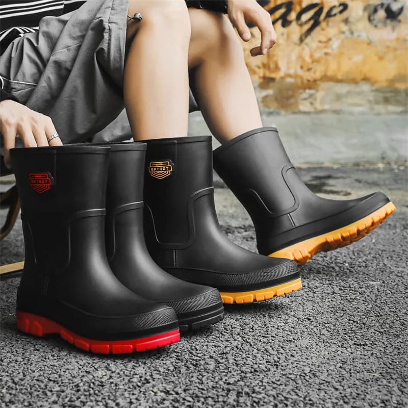 Bottes de pluie mi-mollet polaire homme imperméables antidérapantes toutes saisons
