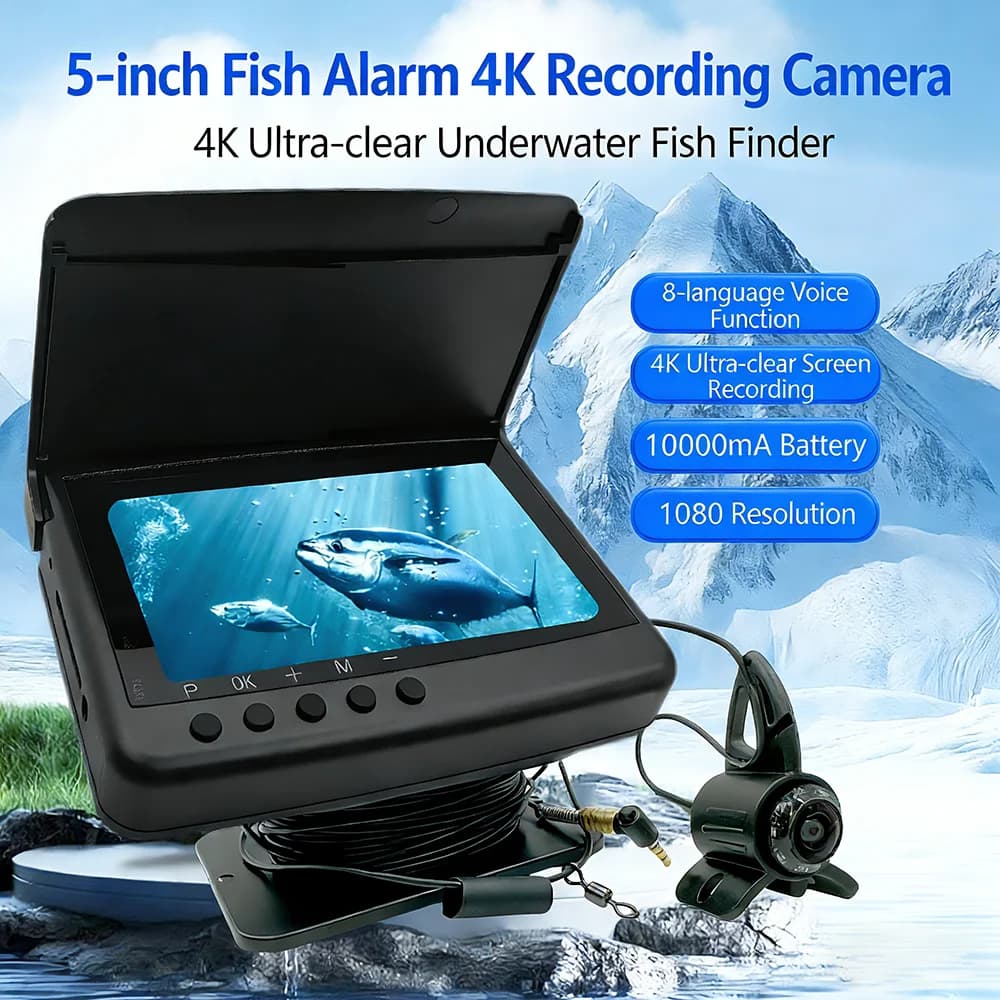 Caméra de pêche sous-marine 4K 5 pouces avec enregistrement vidéo et vision nocturne HD