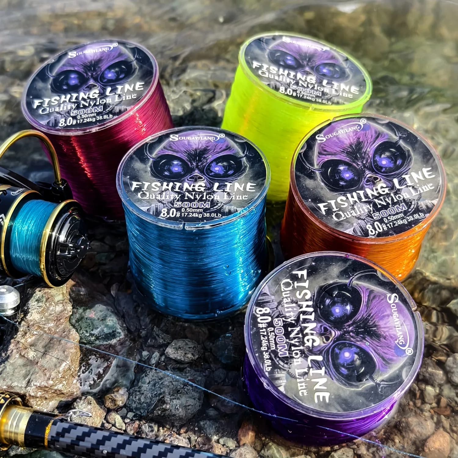 Ligne nylon Sougayilang monofilament 500M 0.14-0.50mm pêche eau douce matériau supérieur