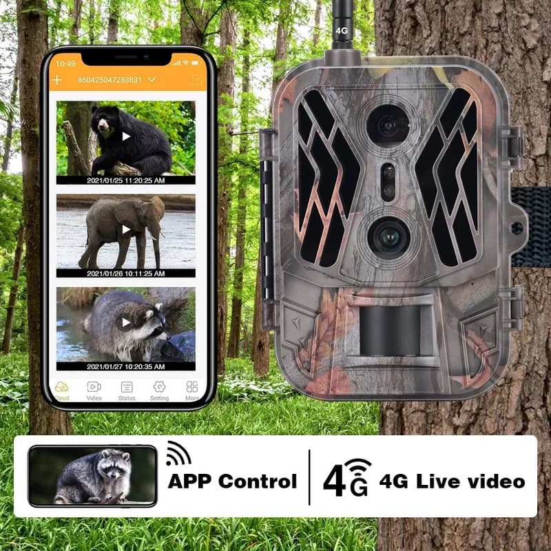 Caméra trail 4G live 4K 120MP avec batterie lithium 8000mAh double objectif étanche IP65