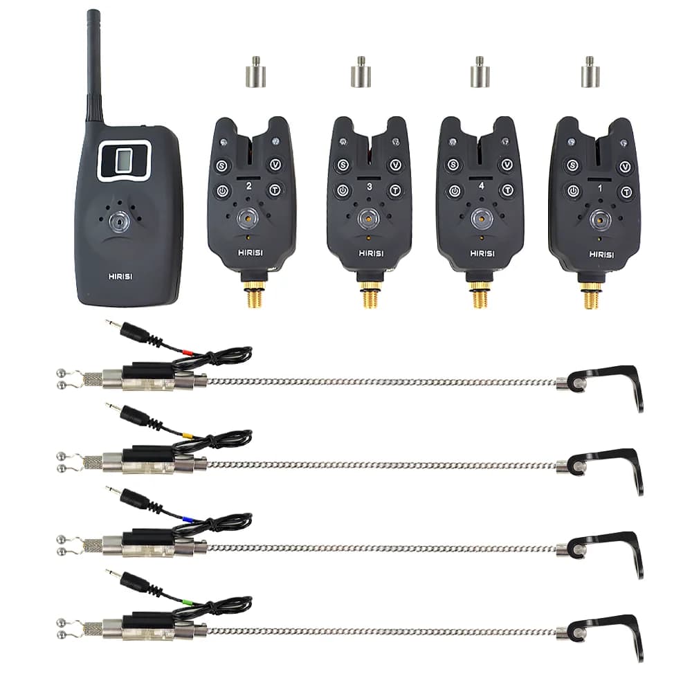 Alarme de touche sans fil 1+4 set avec 4 swingers lumineux en boîtier EVA pour pêche à la carpe