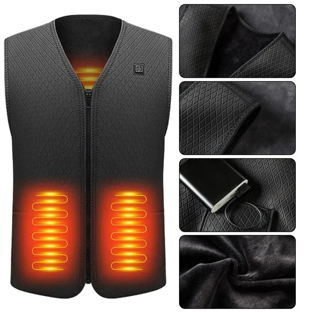 Veste chauffante USB homme femme hiver durable avec fermeture éclair réglable et coupe-vent matelassée