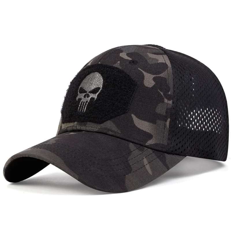 Casquette skull tactique pêche airsoft mesh breathable réglable été chasse snapback