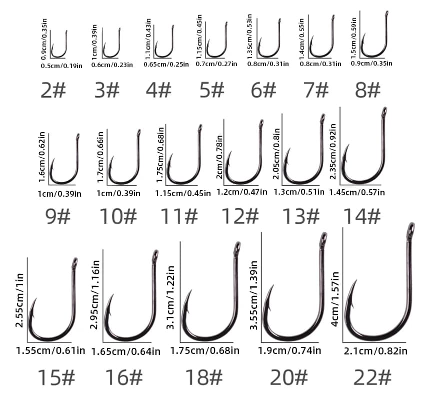 Hameçons de pêche Iseama Aorace 100 pièces, hameçon simple circle carp japonais taille 2 à 15