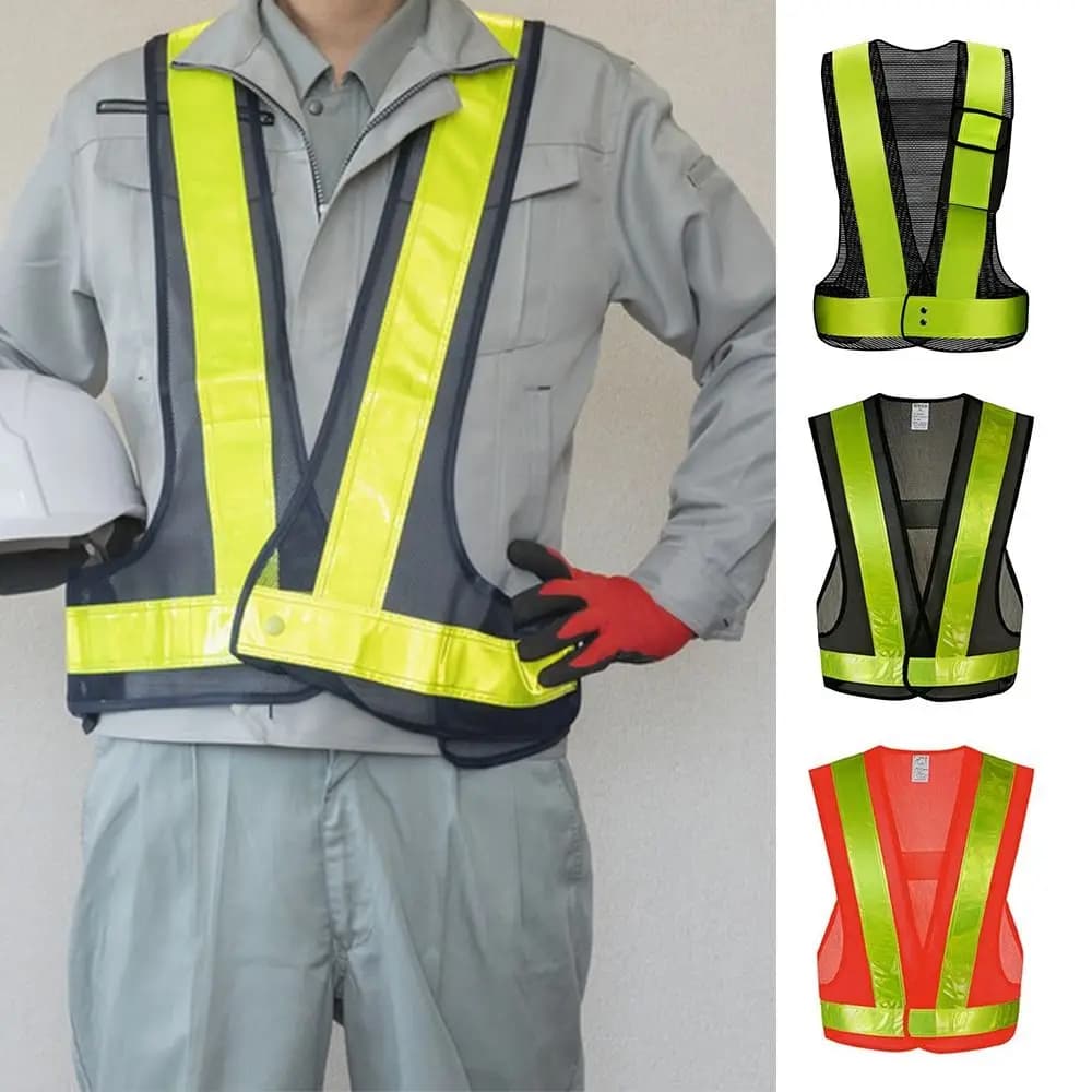 Gilet réfléchissant V shape avec bandes réfléchissantes - Vêtement de sécurité pour pêche nocturne vert noir orange