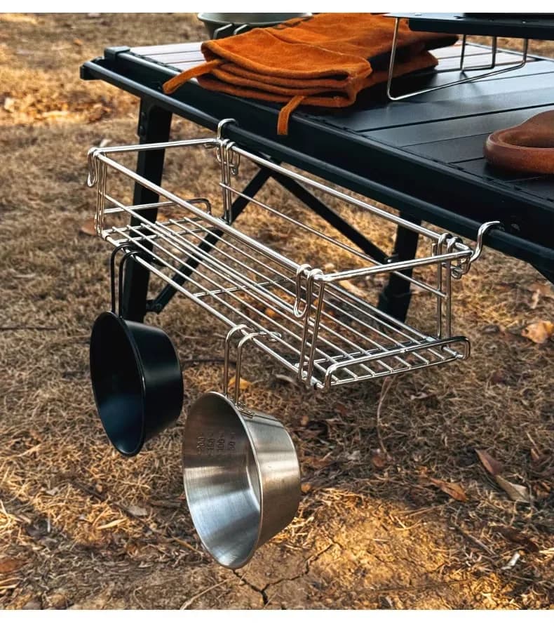 Support de rangement latéral aluminium extensible IGT pour table pliante outdoor, panier extensible JUNGLE KING