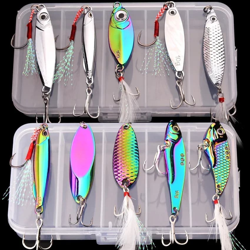 Lot de 5 leurres Wobbler métal 3g/10g/15g - Leurres durs VIB pour pêche en mer et eau salée