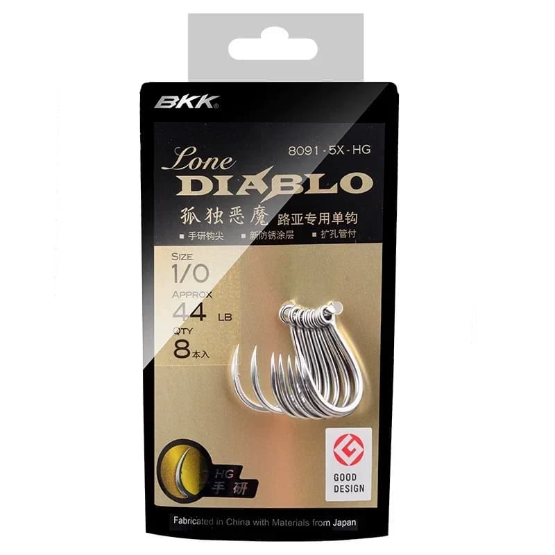 Hameçon simple BKK Hand Ground Jigging Lone Diablo 8091-5X-HG pour pêche verticale et leurres