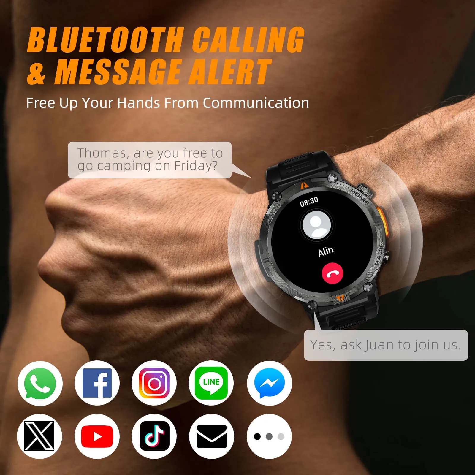 Smartwatch EIGIIS 2024 homme monitoring santé étanche multi sports appels Bluetooth écran tactile lampe